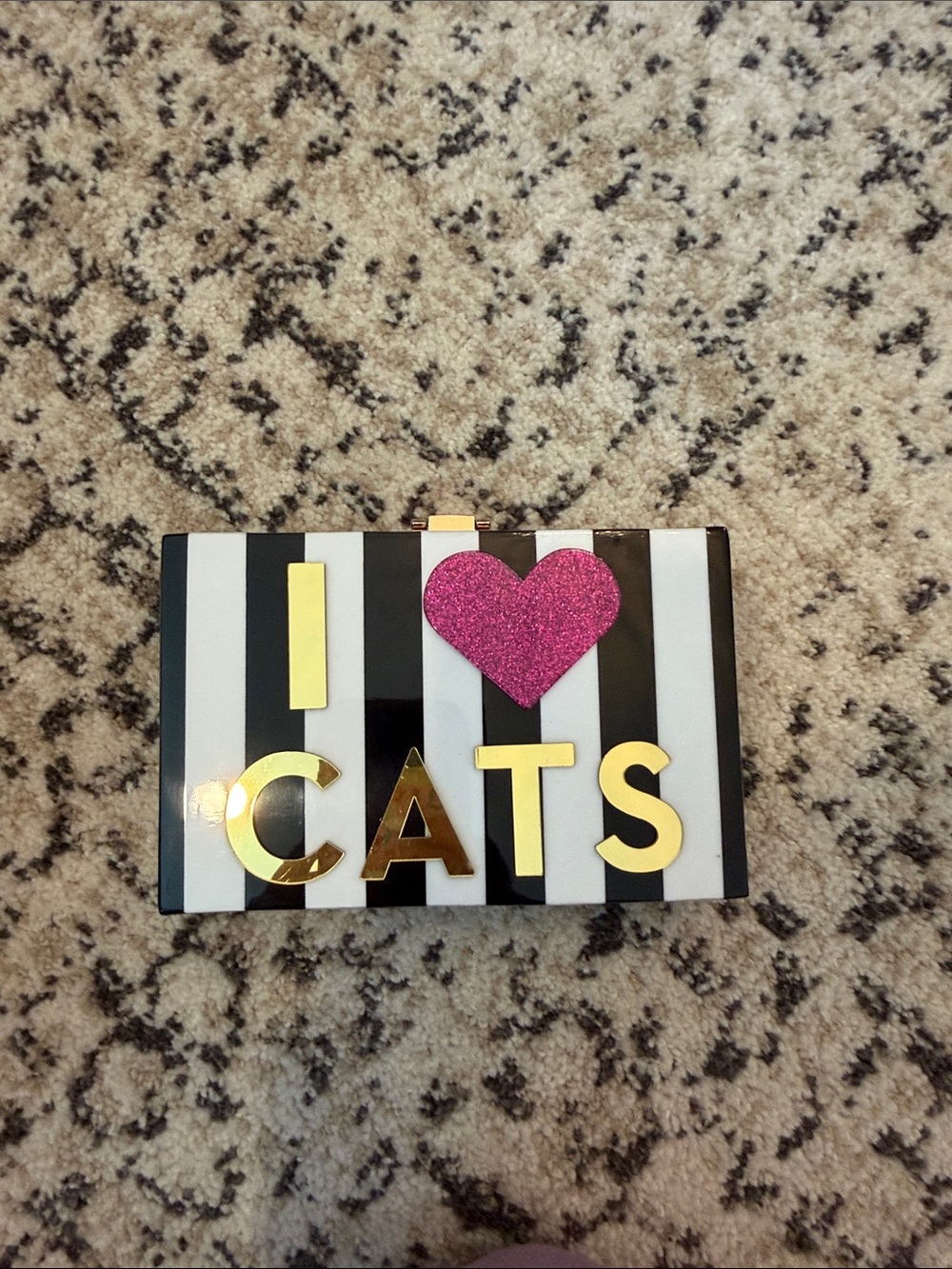 Milly Striped 'I ♥ Cats and Dogs' Acrylic Box Clutch in Black, White & Pink